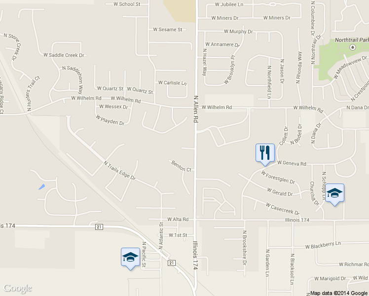 map of restaurants, bars, coffee shops, grocery stores, and more near 2517 West Kaylie Court in Peoria