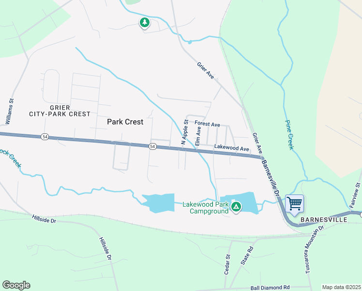 map of restaurants, bars, coffee shops, grocery stores, and more near North Apple Street in Park Crest