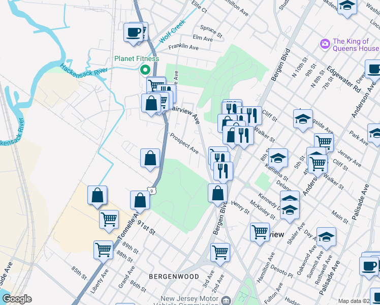 map of restaurants, bars, coffee shops, grocery stores, and more near 636 Prospect Ave in Fairview