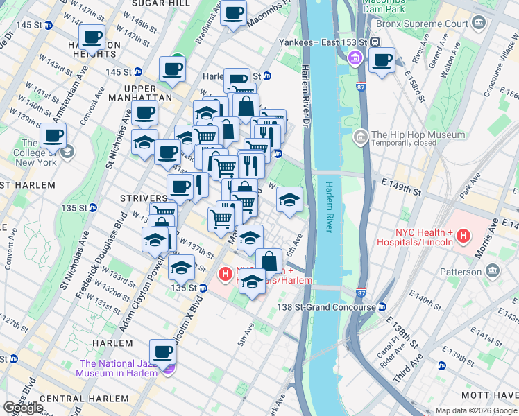 map of restaurants, bars, coffee shops, grocery stores, and more near in New York
