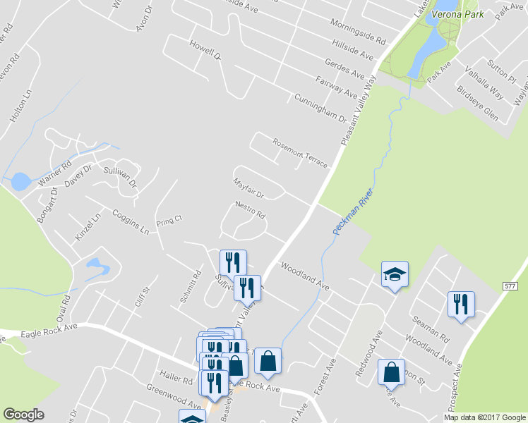 map of restaurants, bars, coffee shops, grocery stores, and more near 23 Nestro Road in West Orange