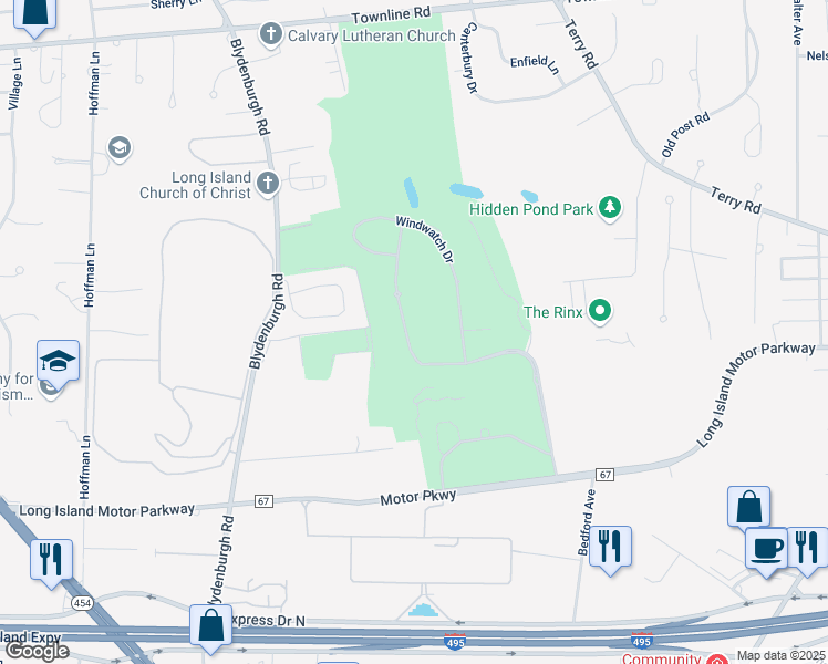 map of restaurants, bars, coffee shops, grocery stores, and more near 39 Hamlet Drive in Hauppauge