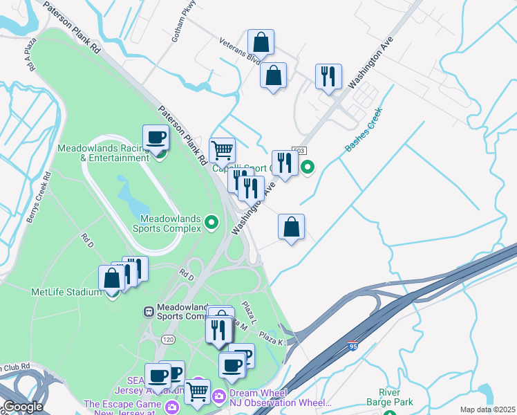 map of restaurants, bars, coffee shops, grocery stores, and more near 333 Washington Avenue in Carlstadt