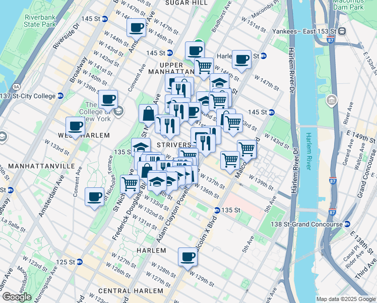 map of restaurants, bars, coffee shops, grocery stores, and more near in New York
