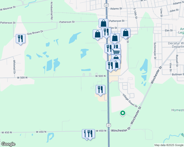 map of restaurants, bars, coffee shops, grocery stores, and more near 131 West 500 North in Decatur