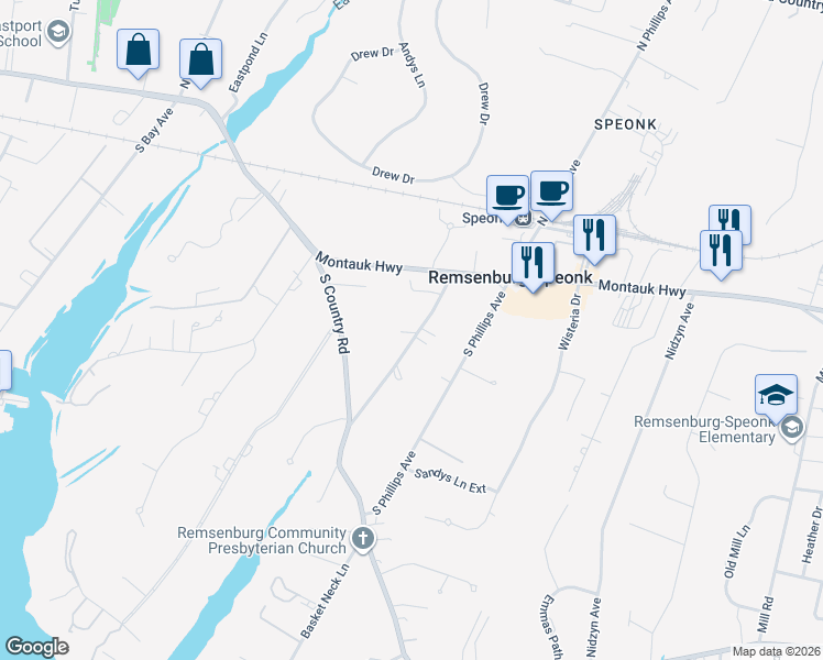 map of restaurants, bars, coffee shops, grocery stores, and more near 15 Clay Pit Road in Sag Harbor