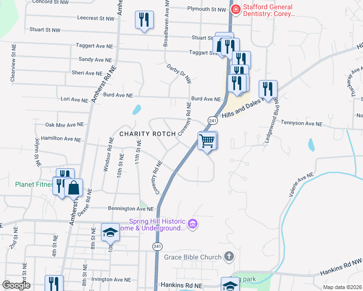 map of restaurants, bars, coffee shops, grocery stores, and more near 1319 Providence Road Northeast in Massillon