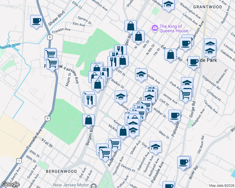 map of restaurants, bars, coffee shops, grocery stores, and more near 217 8th Street in Fairview