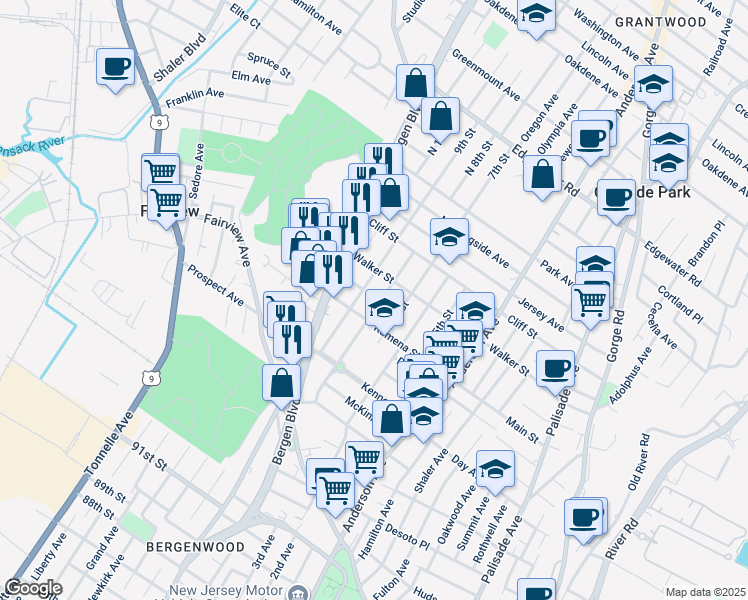 map of restaurants, bars, coffee shops, grocery stores, and more near 217 8th Street in Fairview