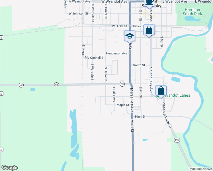 map of restaurants, bars, coffee shops, grocery stores, and more near 375 West Spring Street in Upper Sandusky