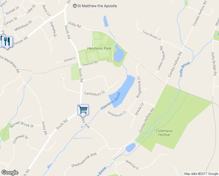 map of restaurants, bars, coffee shops, grocery stores, and more near 18 Canterbury Court in Mendham