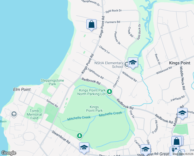 map of restaurants, bars, coffee shops, grocery stores, and more near 16 Lighthouse Road in Kings Point