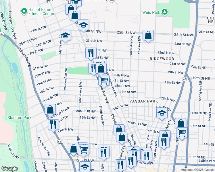 map of restaurants, bars, coffee shops, grocery stores, and more near 812 Minerva Court Northwest in Canton