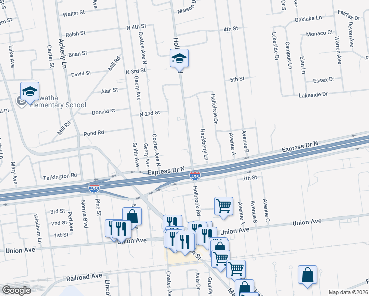 map of restaurants, bars, coffee shops, grocery stores, and more near 114 Holbrook Road in Holbrook