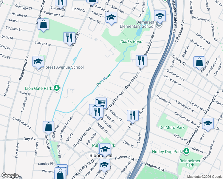 map of restaurants, bars, coffee shops, grocery stores, and more near 41 Norwood Place in Bloomfield