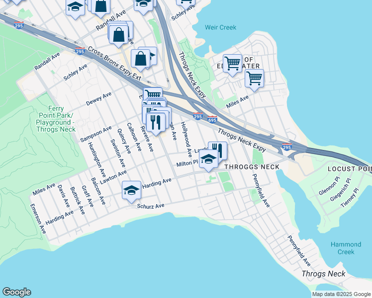 map of restaurants, bars, coffee shops, grocery stores, and more near 2961 Lawton Avenue in Bronx