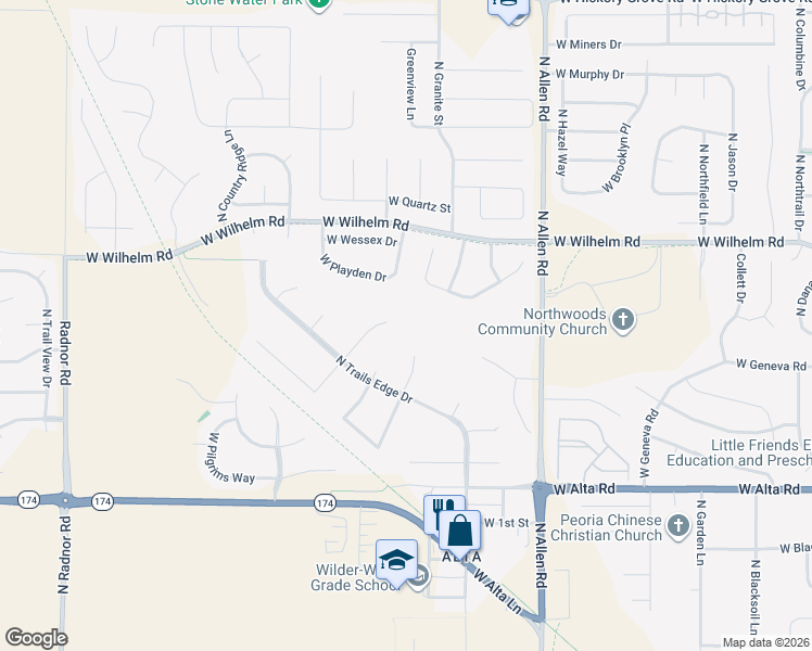 map of restaurants, bars, coffee shops, grocery stores, and more near 10544 North Dahlia Court in Peoria
