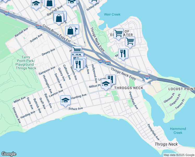 map of restaurants, bars, coffee shops, grocery stores, and more near 2979 Lawton Avenue in Bronx