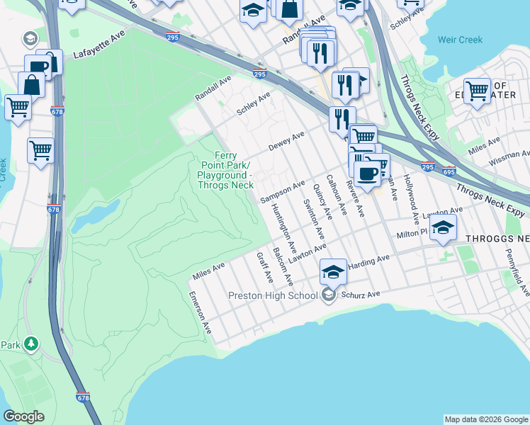 map of restaurants, bars, coffee shops, grocery stores, and more near 380 Balcom Avenue in Bronx
