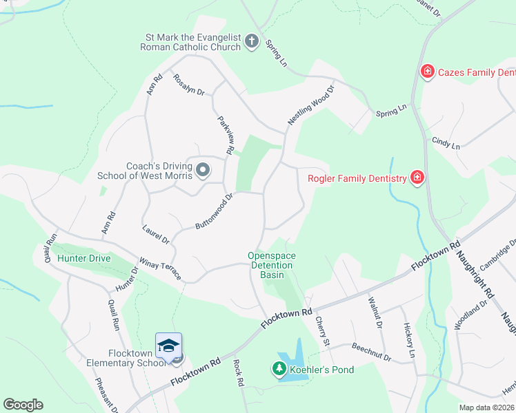 map of restaurants, bars, coffee shops, grocery stores, and more near 38 Nestling Wood Drive in Washington Township