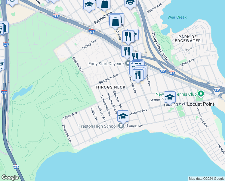 map of restaurants, bars, coffee shops, grocery stores, and more near 317 Swinton Avenue in The Bronx