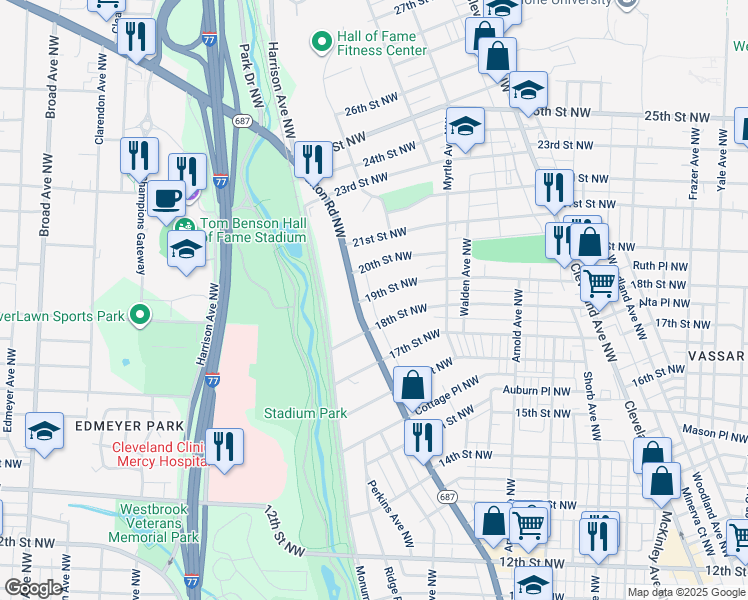 map of restaurants, bars, coffee shops, grocery stores, and more near 1620 19th Street Northwest in Canton