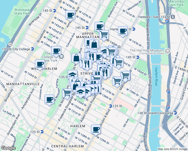 map of restaurants, bars, coffee shops, grocery stores, and more near in New York