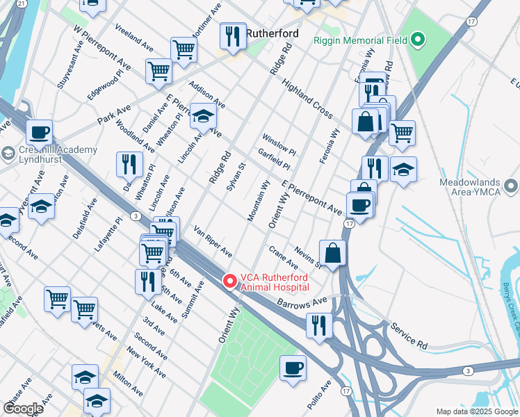 map of restaurants, bars, coffee shops, grocery stores, and more near 269 Mountain Way in Rutherford