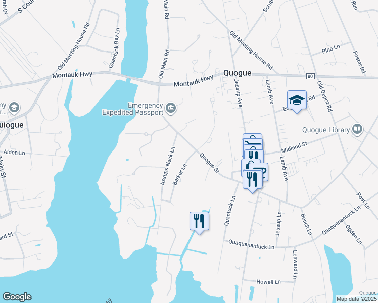 map of restaurants, bars, coffee shops, grocery stores, and more near 21 Quogue Street in Quogue