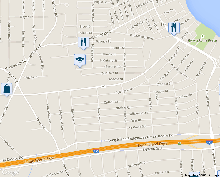 map of restaurants, bars, coffee shops, grocery stores, and more near 2428 Motor Parkway in Ronkonkoma