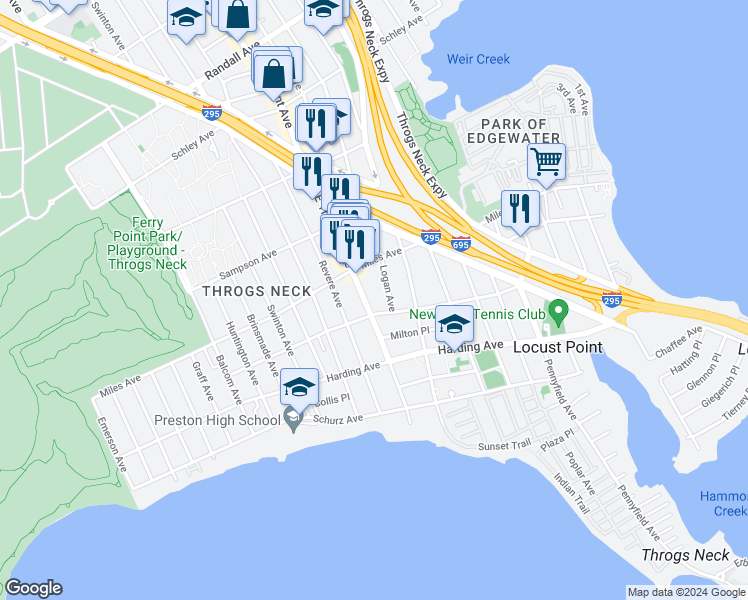 map of restaurants, bars, coffee shops, grocery stores, and more near 4181 East Tremont Avenue in Bronx
