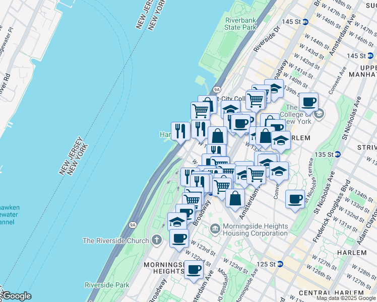 map of restaurants, bars, coffee shops, grocery stores, and more near in New York