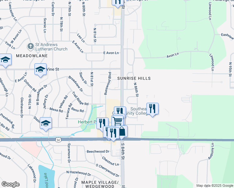 map of restaurants, bars, coffee shops, grocery stores, and more near in Lincoln