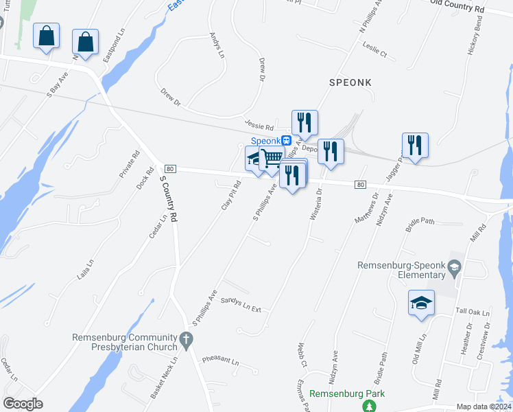 map of restaurants, bars, coffee shops, grocery stores, and more near 35 South Phillips Avenue in Eastport