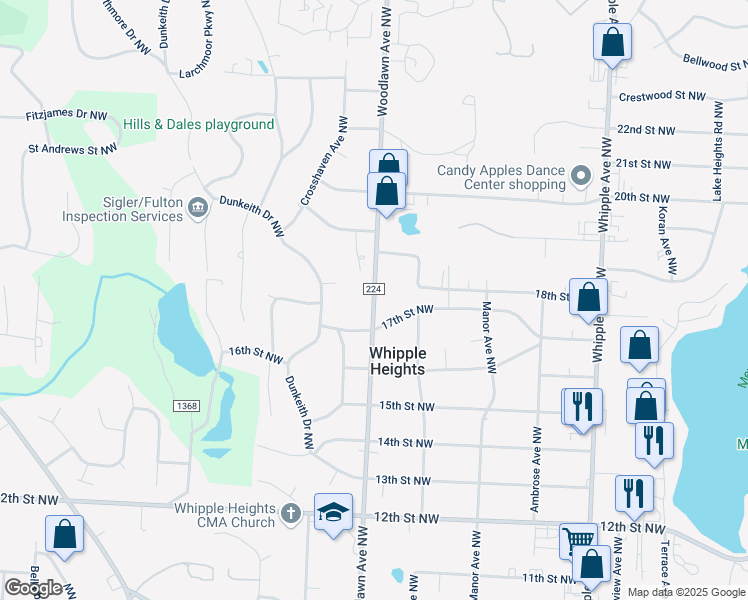 map of restaurants, bars, coffee shops, grocery stores, and more near 1738 Woodlawn Avenue Northwest in Canton