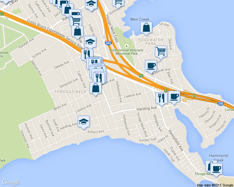 map of restaurants, bars, coffee shops, grocery stores, and more near 2961 Lawton Avenue in Bronx