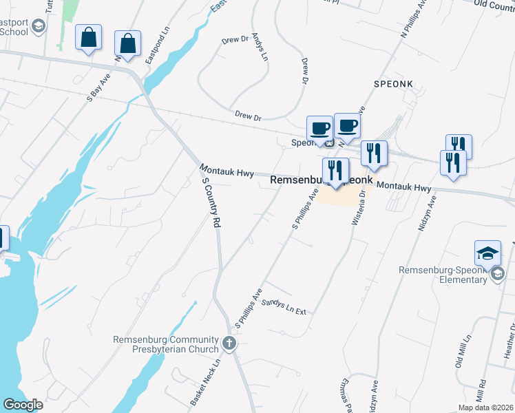 map of restaurants, bars, coffee shops, grocery stores, and more near 15 Clay Pit Road in Sag Harbor