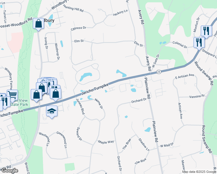map of restaurants, bars, coffee shops, grocery stores, and more near 29 The Preserve in Woodbury