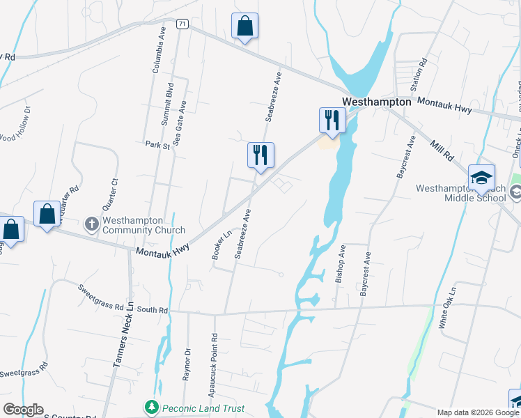 map of restaurants, bars, coffee shops, grocery stores, and more near 83 Montauk Highway in Westhampton