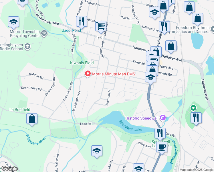 map of restaurants, bars, coffee shops, grocery stores, and more near 6 Holloway Place in Morris Plains