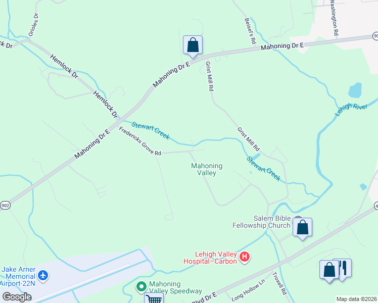 map of restaurants, bars, coffee shops, grocery stores, and more near 353 Fredericks Grove Road in Lehighton
