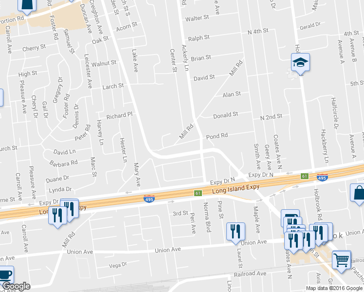 map of restaurants, bars, coffee shops, grocery stores, and more near 136 Pond Rd in Holbrook