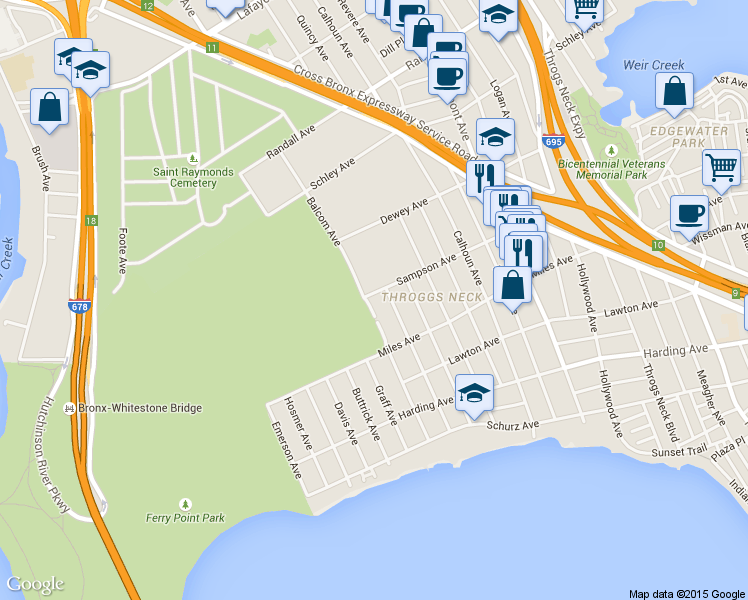 map of restaurants, bars, coffee shops, grocery stores, and more near 380 Balcom Avenue in Bronx