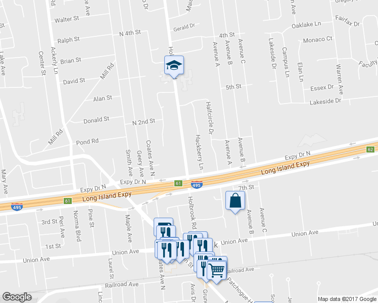 map of restaurants, bars, coffee shops, grocery stores, and more near 119 Holbrook Road in Holbrook