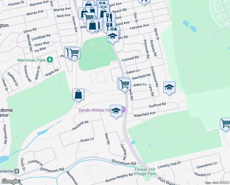 map of restaurants, bars, coffee shops, grocery stores, and more near 17 Marino Avenue in Port Washington