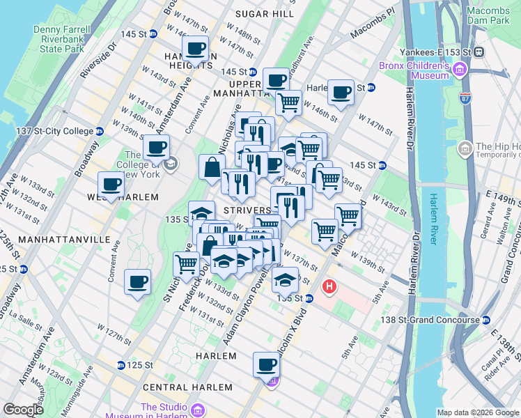 map of restaurants, bars, coffee shops, grocery stores, and more near in New York