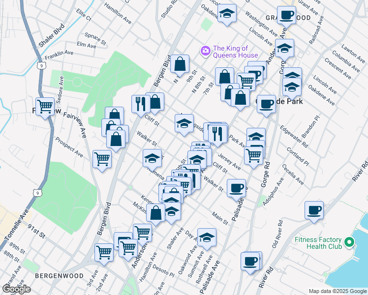 map of restaurants, bars, coffee shops, grocery stores, and more near 310A 6th Street in Fairview