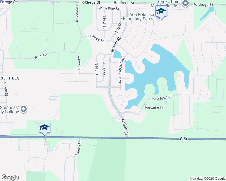 map of restaurants, bars, coffee shops, grocery stores, and more near 9900 Crystal Water Circle in Lincoln