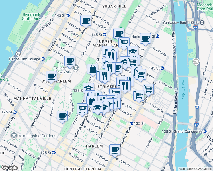 map of restaurants, bars, coffee shops, grocery stores, and more near in New York
