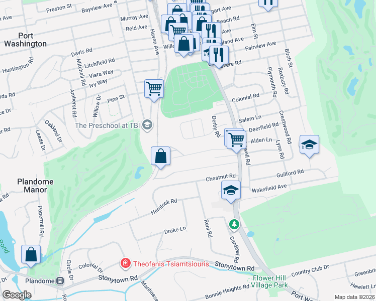map of restaurants, bars, coffee shops, grocery stores, and more near 50 Neulist Avenue in Port Washington